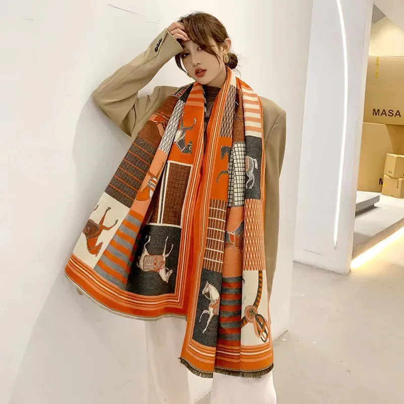 

Classic Rectangular Faux Cashmere Scarf, Versatile 2-in-1 Double Sided Wrap & Shawl for Women, Soft Warm Winter Neck Warmer