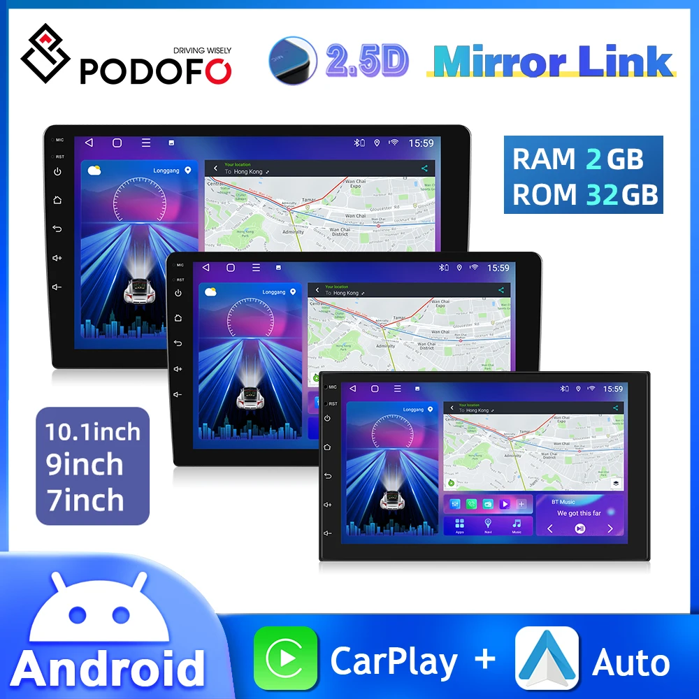 

Podofo 7''/9''/10'' Android 13 Car Radio 2+32G Multimedia Player Carplay Android Auto 4G WIFI 8Core DSP Bluetooth Car Stereo