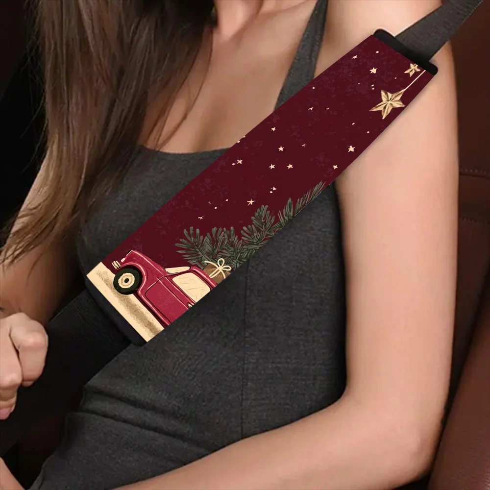 1pc-Christmas Eve Journey, Print Car Comfort Seat Belt Cover, Car Shoulder Seatbelt Pads Cover For Adults, Car Additions, Enhanc