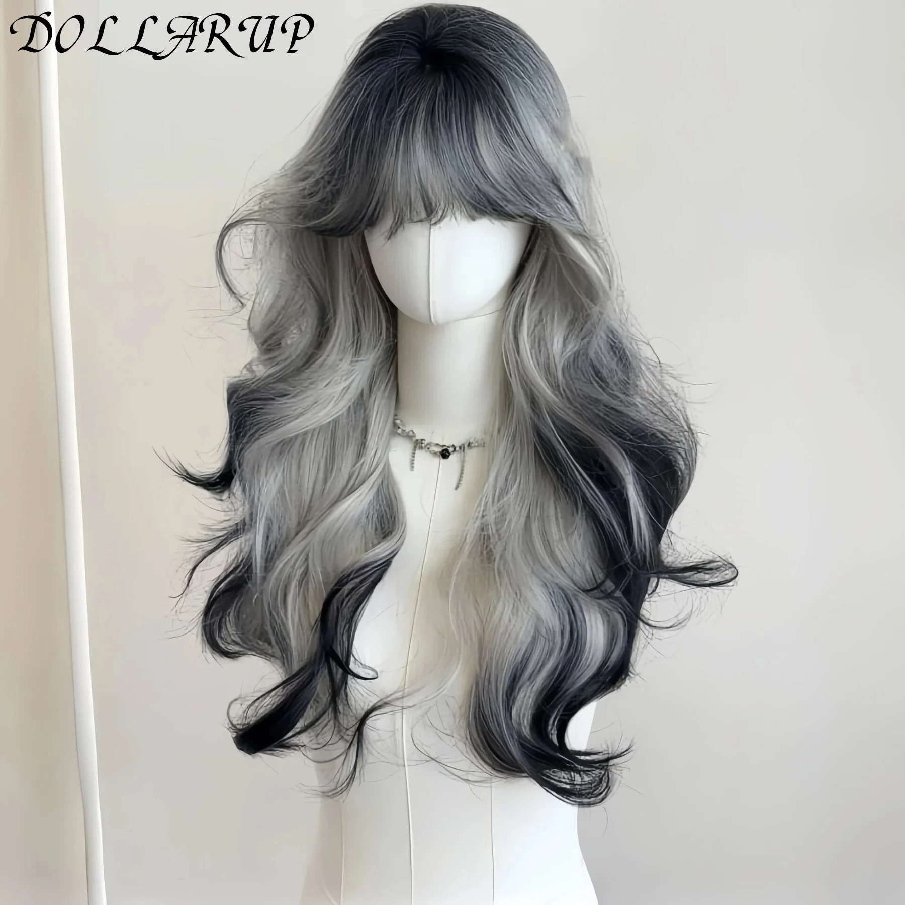 JKL طويل الجسم موجة الأسود والرمادي أومبير تأثيري الباروكات مقاومة للحرارة بيروكات صناعية الانفجارات لوليتا الطبيعية الباروكات للنساء هالوين #2