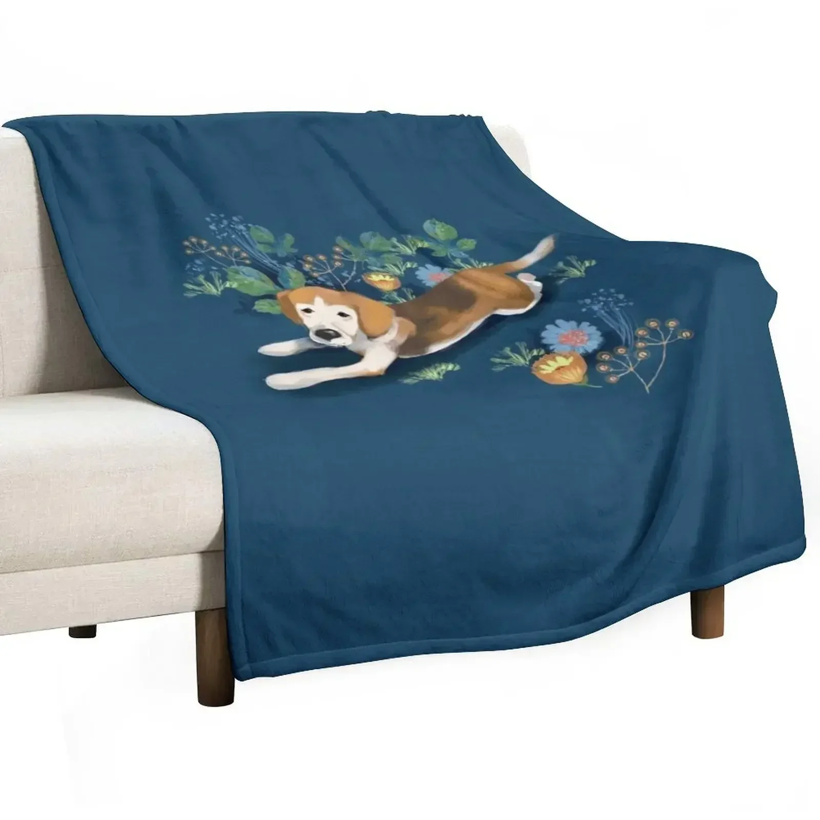 

Adorable beagle art with flowers Throw Blanket Flannel Fabric christmas gifts Designers Sofa Throw Blankets