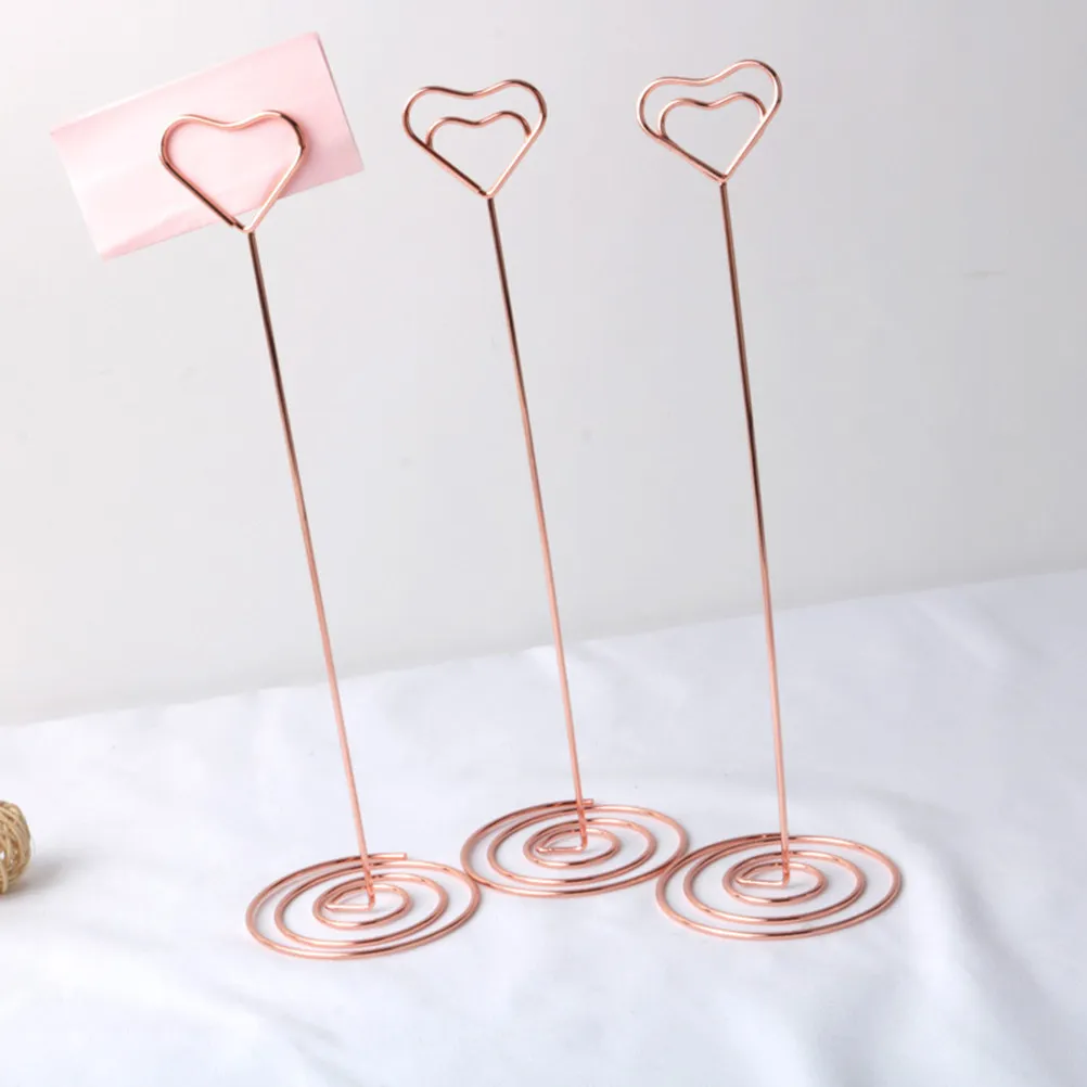 10Pcs Heart Shape Memo Note Clip Holder Rose Gold Flexible Wire Photo Stand for Wedding Party Table Marker Photo Holder
