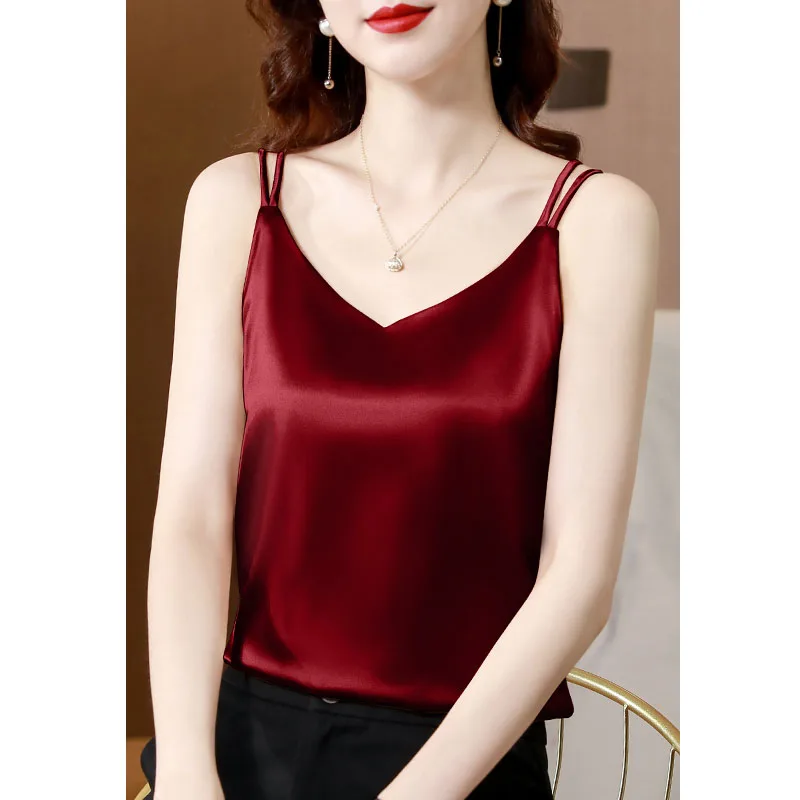 Chaleco de seda para mujer, novedad de verano, traje Sle, ropa interior de talla grande, correa Base en V, Top Sexy Bal Faionable para ir al trabajo Simple