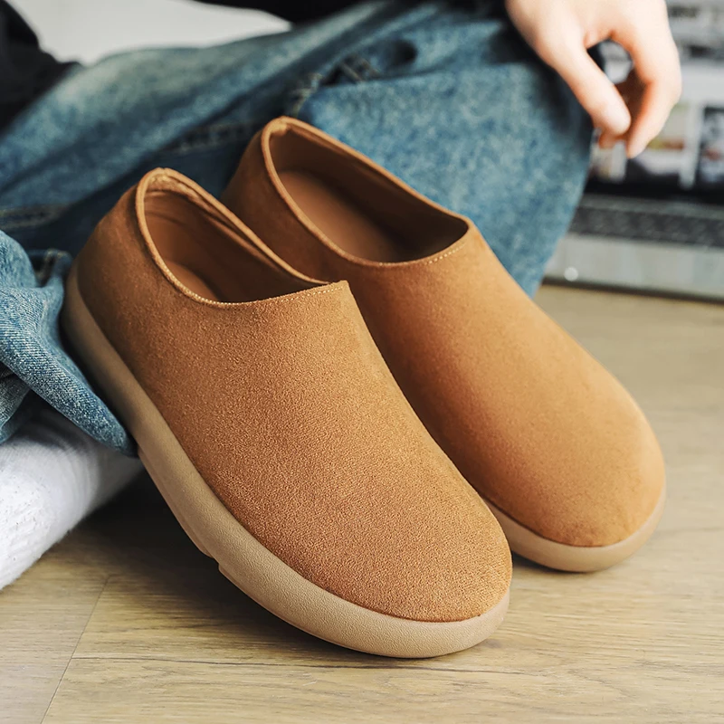 

New Men's Slippers Closed Toe Round Toe Suede Clogs Sandals Autumn New Retro Solid Color Flat Bottom Women's Slingback Shoes