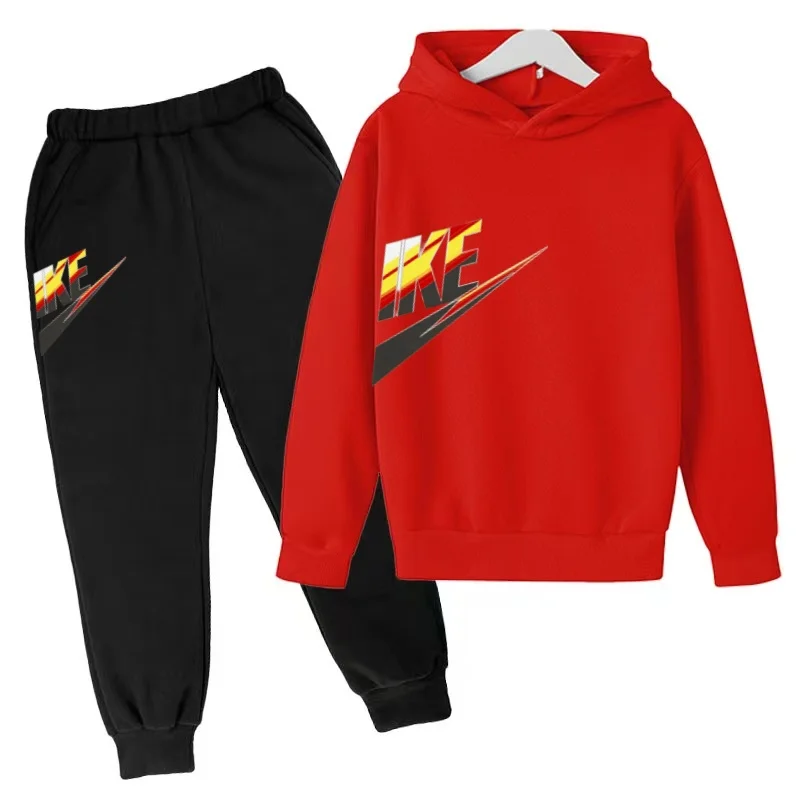 Kinder-Sweatshirt-Set mit Kapuzenjacke, Jungenbekleidung, Mädchen-Freizeit-Sportmarken-Set, Kapuzenoberteil mit Jacke und Hose, 2-teiliges Set – Detail 12