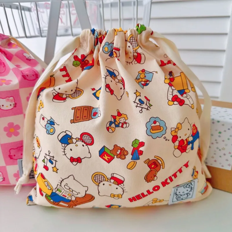 Hello Kitty tissu mode Art Bundle sac de rangement cosmétiques stockage à la main sac décoratif cordon voyage Portable en gros