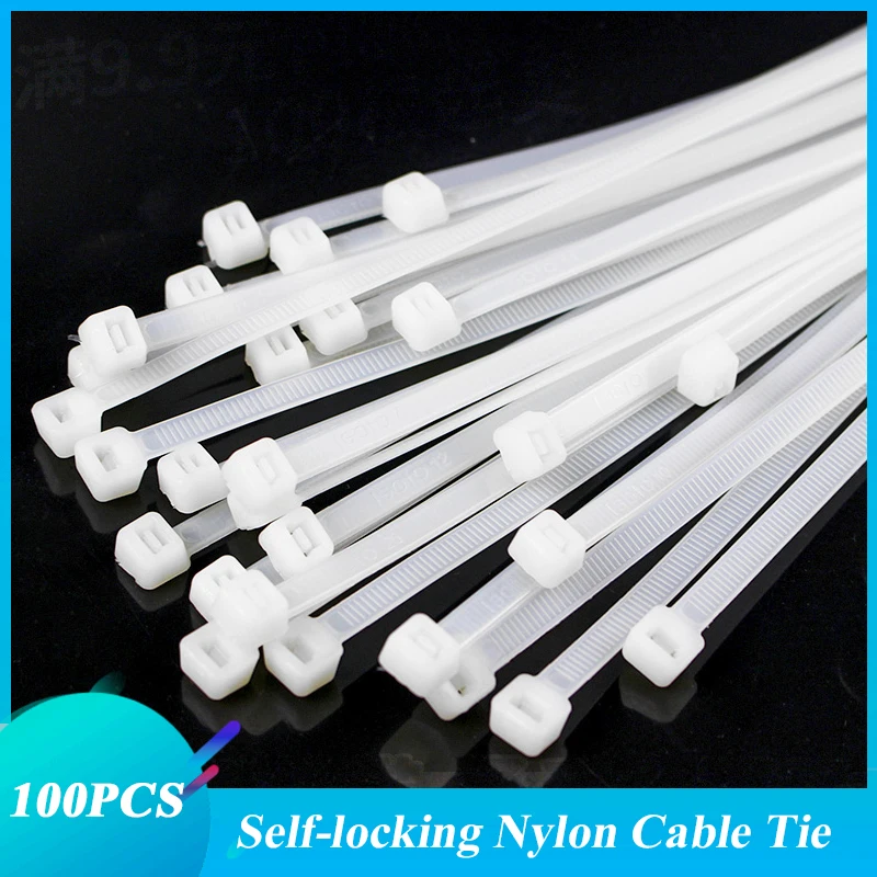 200pcs/bag cable tie Self-locking plastic nylon tie White Organiser Fasten Cable Wire Cable Zip Ties