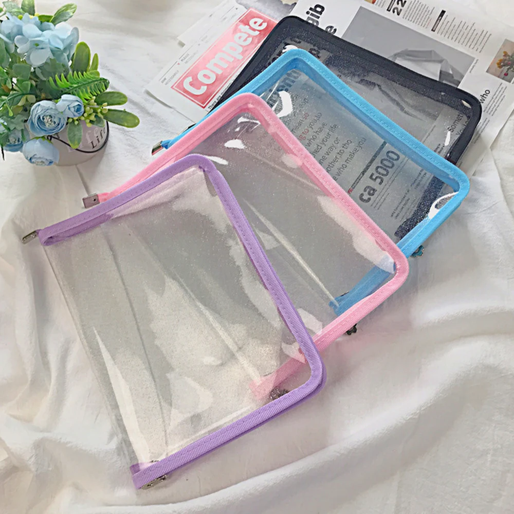 A5 Zipper Bag Glitter trasparente File Bag Storage Cover Cute File Folder Case custodia in PVC portatile supporto per cancelleria Design con cerniera