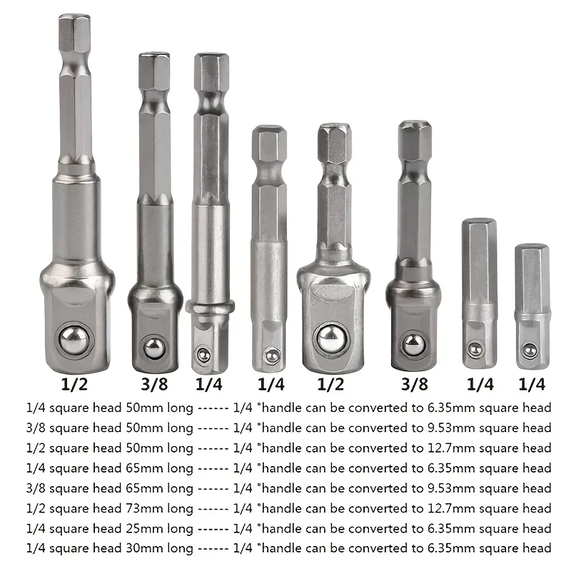 Drill Socket Adapter 1/4'' Hex Shank Extension For Impact Driver 1/2'' 3/8'' 1/4'' Square Head Drill Bit Adapter Set Hand Tools