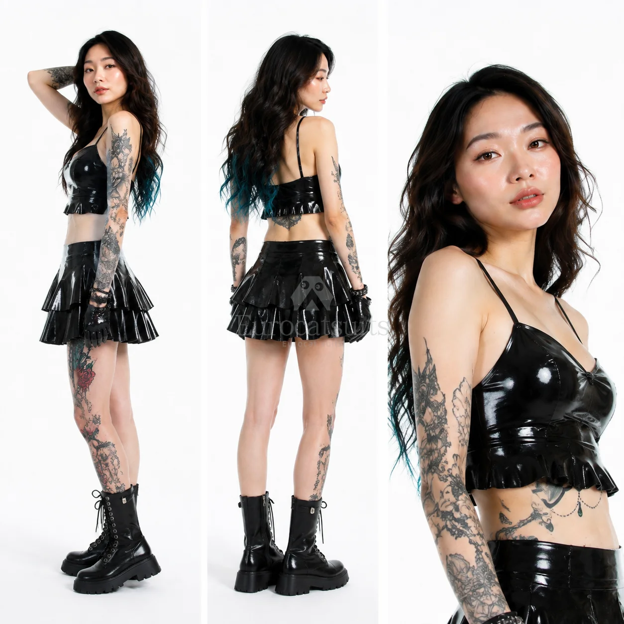 Women's Ultra Short Black Latex Pleated Mini Skirt 0.4mm Handmade Halloween Cosplay Costume