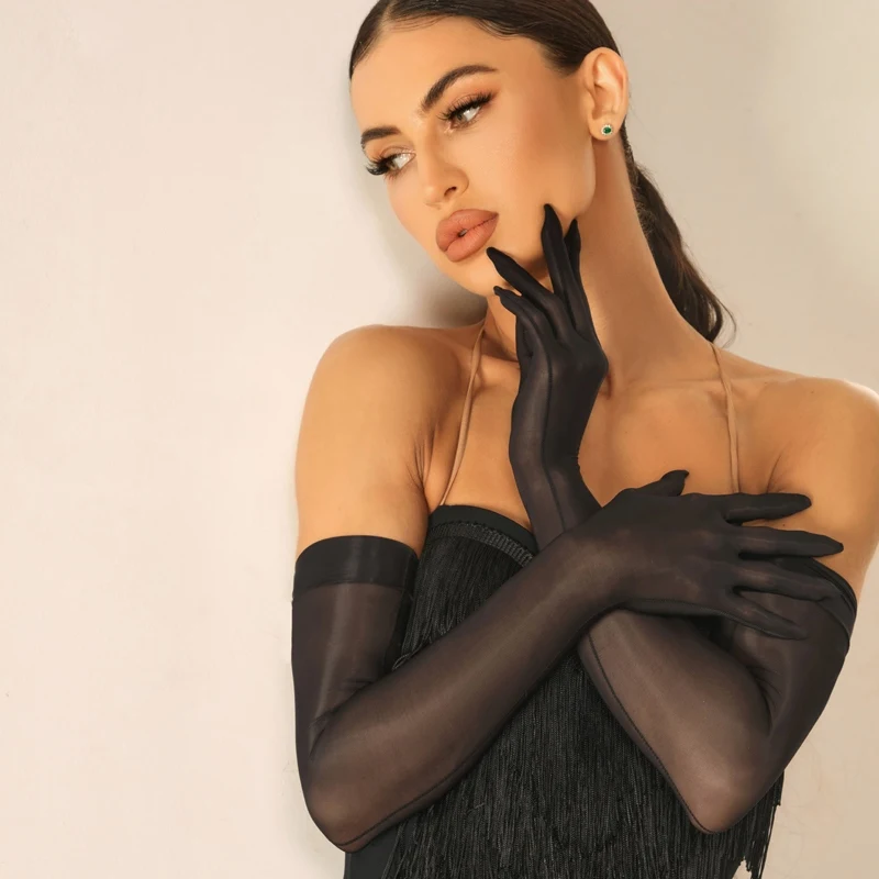 ZYM Latin Dance Handschuhe Schwarz Mesh Ärmeln Frauen Leistung Wettbewerb Zubehör Rumba Ballsaal Tanzen Ornament DNV23661