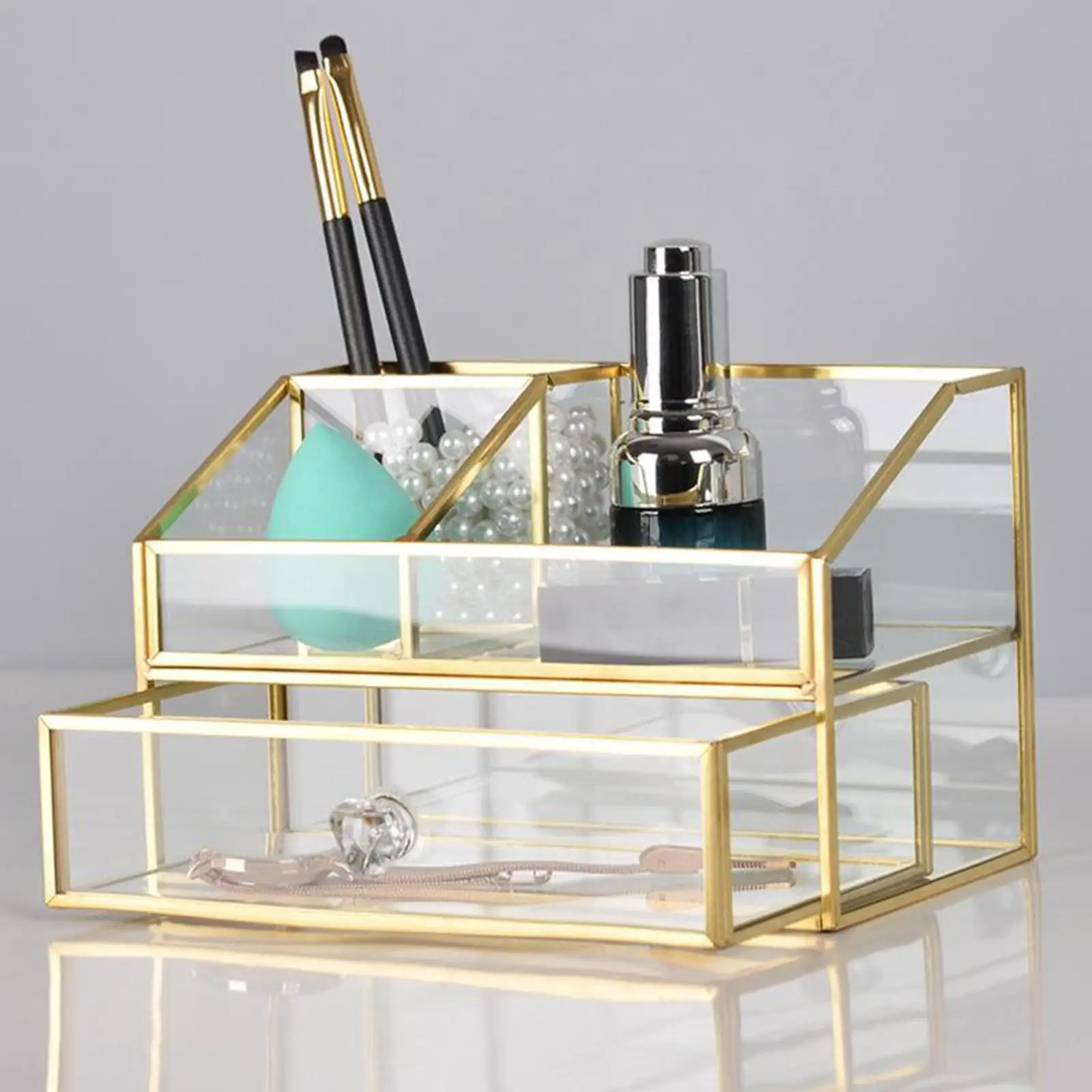 Makeup Organizer Antique Glass Cosmetics Storage Display for Dressing Table