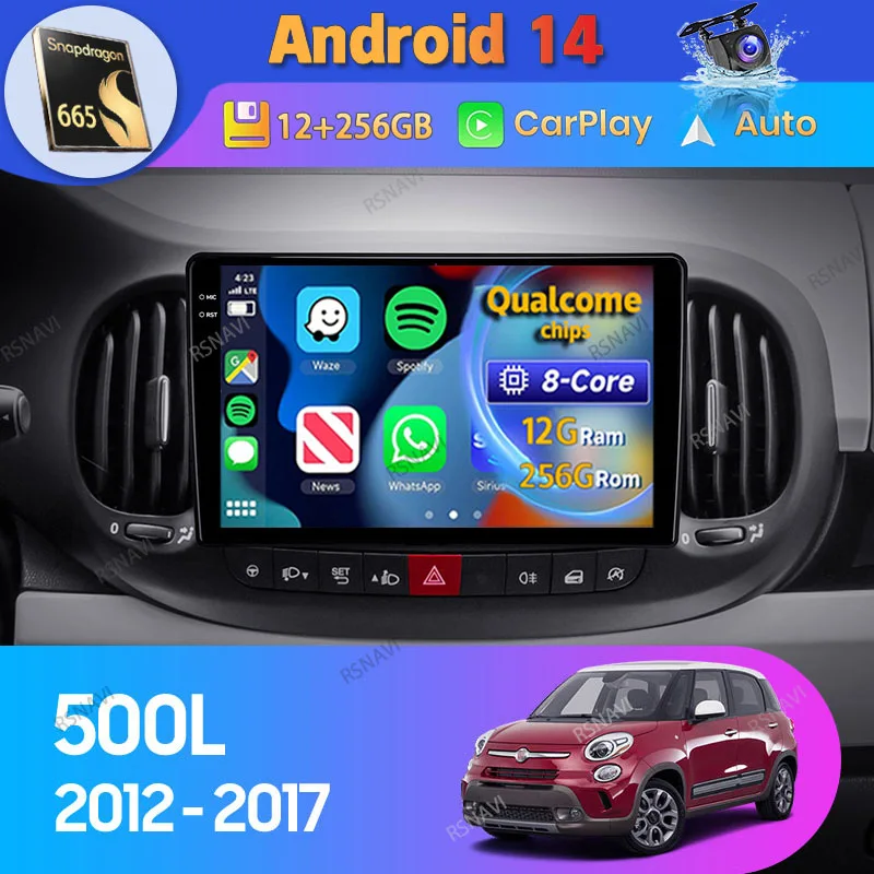 

Автомагнитола на Android 14 для Fiat 500L 2012 2013 - 2017 Carplay Авто GPS Мультимедиа DSP WIFI + 4G 360 камера стерео 2 Din видеоплеер