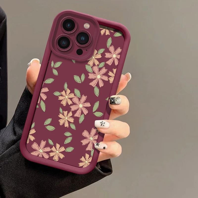 Matte Phone Case For iPhone 17 Air 16 17 Pro Max 16e 15 14 Plus 12 13 Mini 11 SE Soft TPU Shockproof Flowers Painting Cover