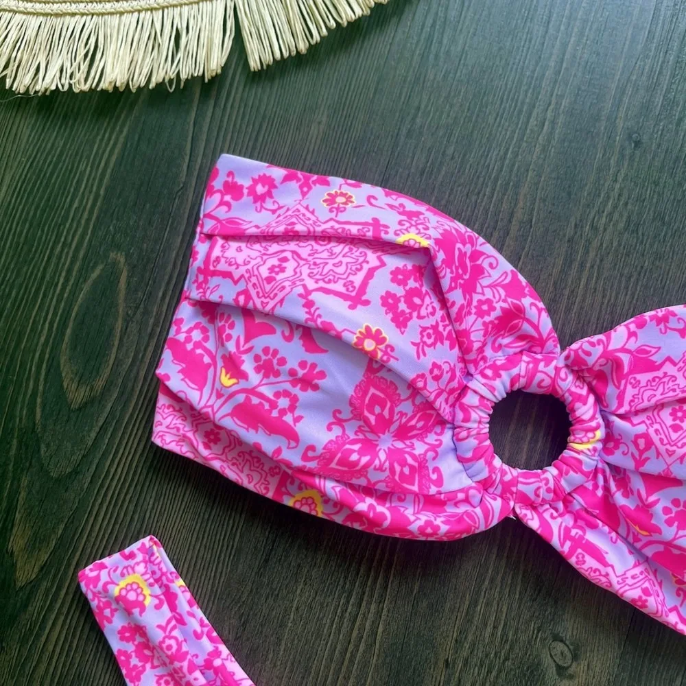 Sexy Floral Print Bikini Set Women Backless Two Piece Swimsuit Beachwear Summer Bikini Set Women's Swimsuit Beach Swim Wear Bath