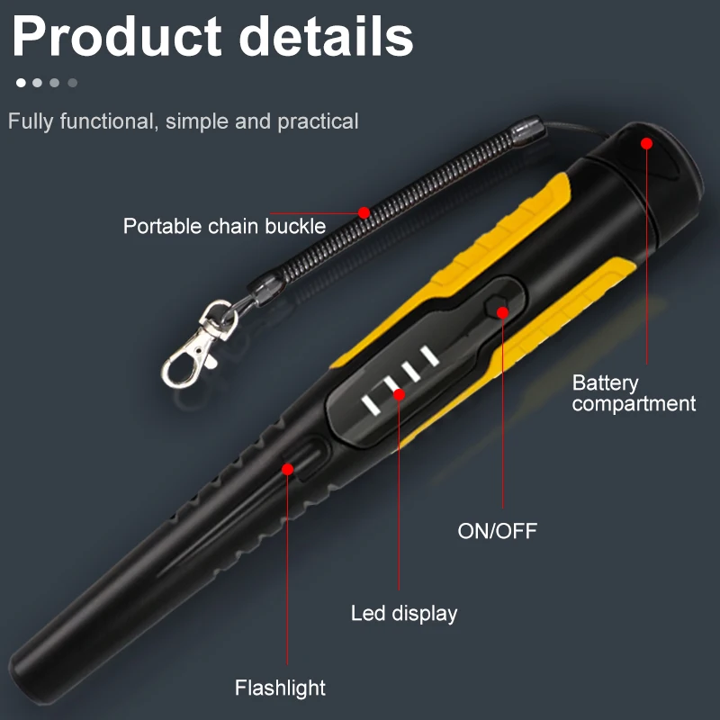 Metal Detector Outdoor Adventure Handheld Metal Detector Pinpointer Finder Waterproof 360° Side Scan Metal Detector Rod