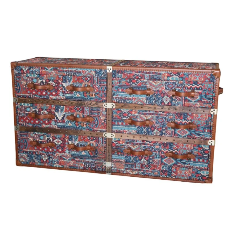 Cabinet American cowhide fabric living room side cabinet bedroom chest cabinet locker