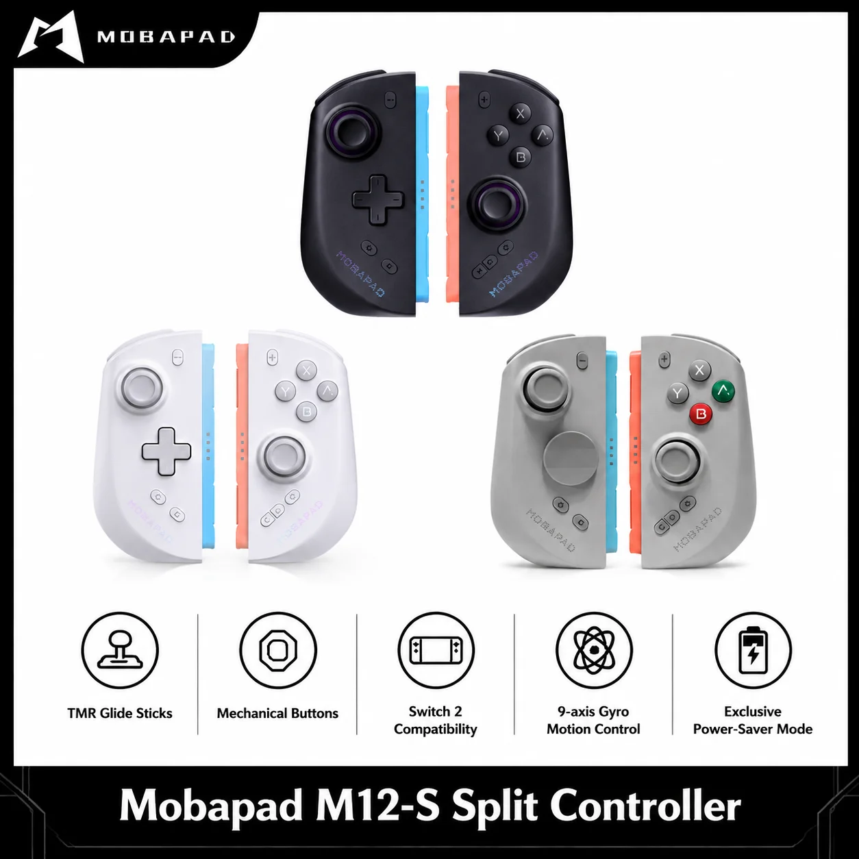 Manette séparée Mobapad M12-S pour console Nintendo Switch 2, manette de jeu avec contrôle de mouvement gyroscopique à 9 axes et sticks TMR Glide pour NS 2