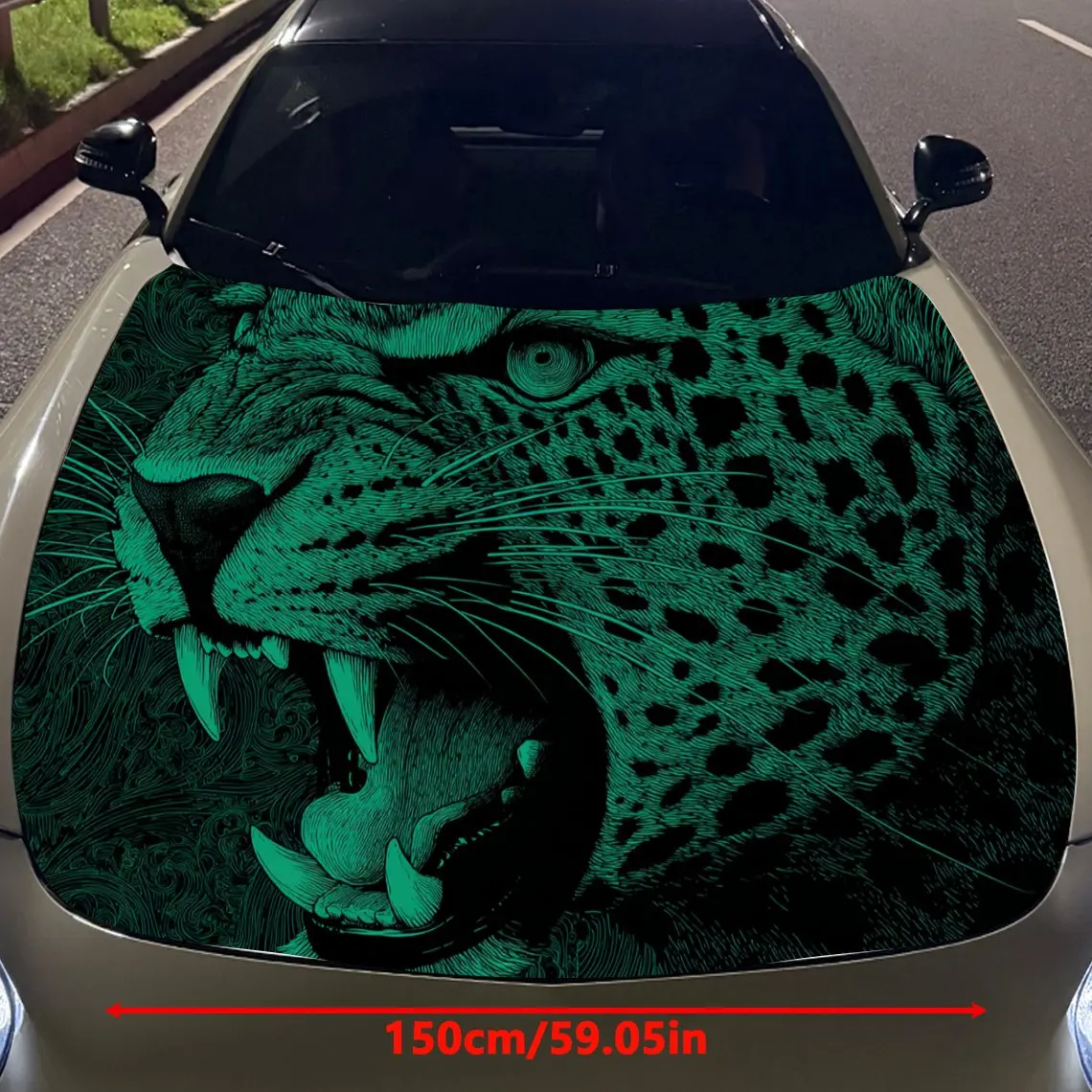 Roaring Leopard Car Hood Vinyl Stickers Car Surface Protection Decal Car Decoration Cover Vinyl Wraps Waterproof Self-adhesive A