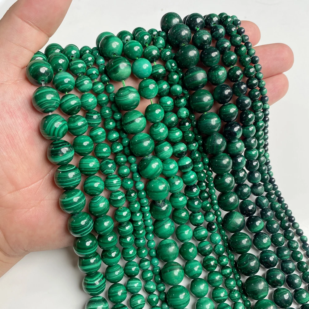 100% Natural Green Malachite Stone Beads 4 6 8 10 12mm Smooth Round Beaded Healing Reiki Loose Spacer Bead for Jewelry Making