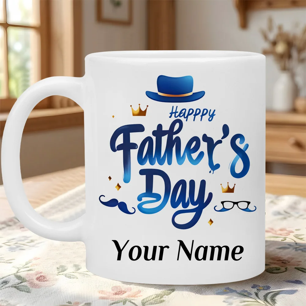 11oz Custom Name Gentleman Hat Mustache Ceramic Mug Dishwasher Safe Hot Cold Drinks Coffee Cup Happy Father's Day Gift For Dad Husband Grandpa