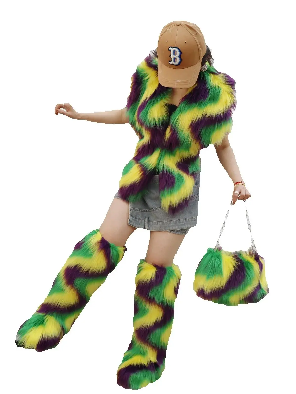 2025 Mardi Gras Women's Short Plush Fashion Furry Luxury  Fur Top for Women Faux Fox Fur Vest