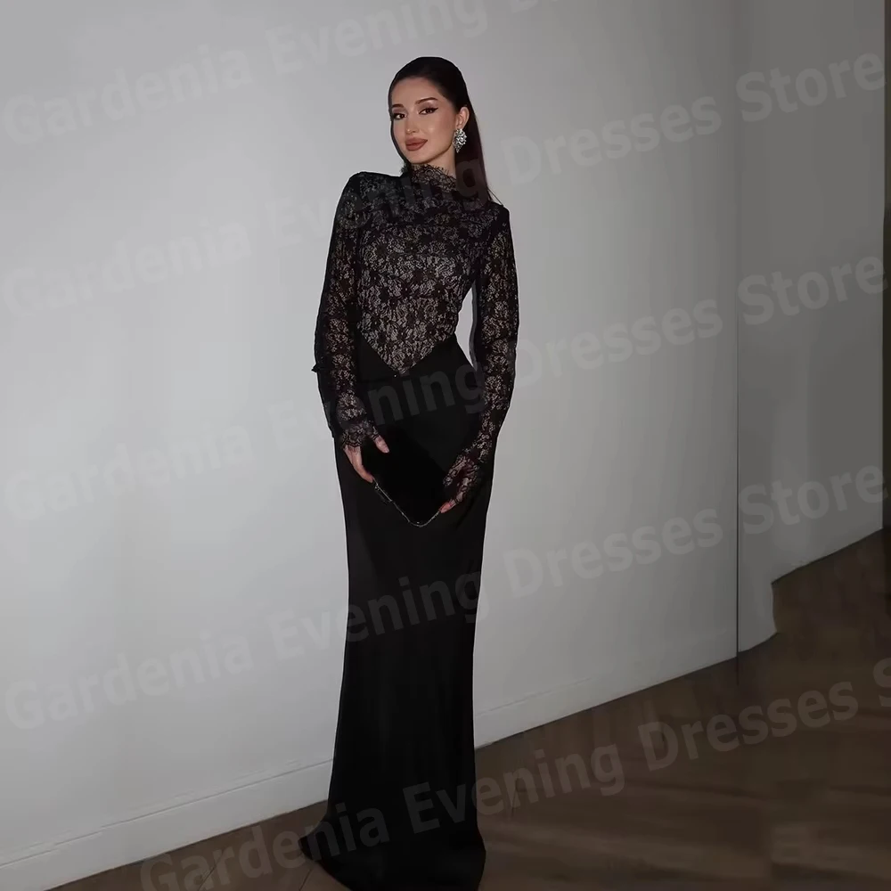 2026 elegante Meerjungfrau frauen Abendkleider High Neck Spitze Prom Kleider Vestidos Para Mujer Angepasst Langarm Robe De Soirée