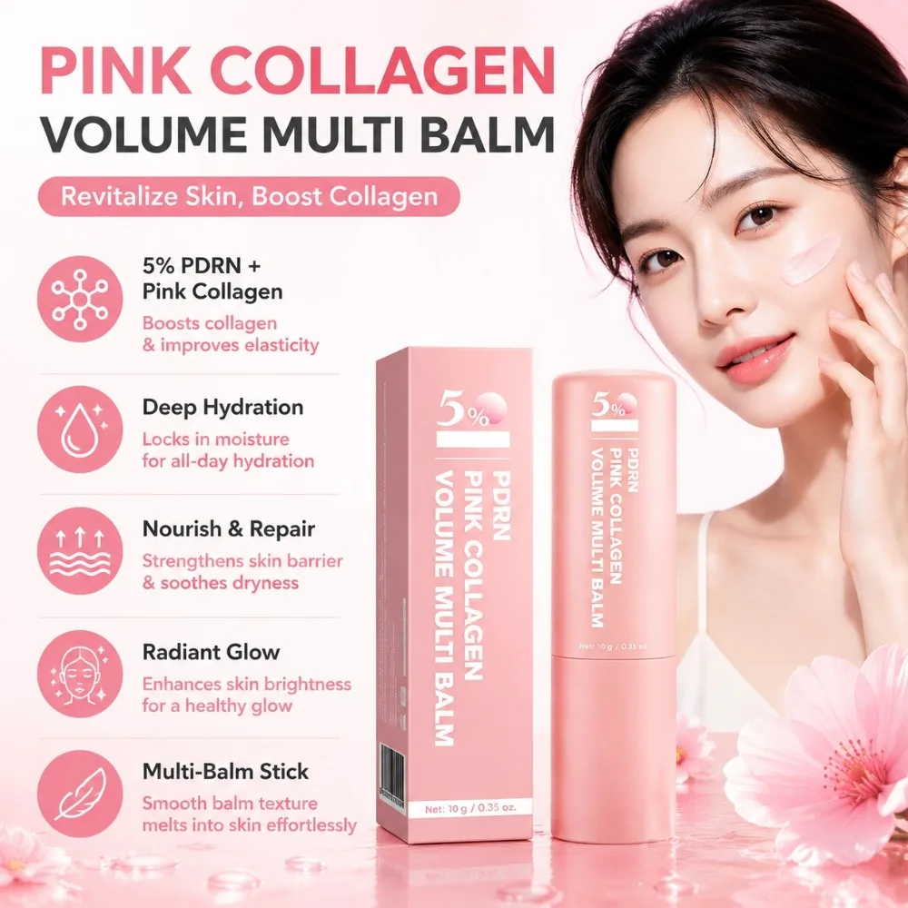 PDRN Pink Collagen Volume Multi Balm Stick Wrinkle & Hydrating Stick Deeply Nourishes for Face, Lips, Eyes, Neck Skin Care