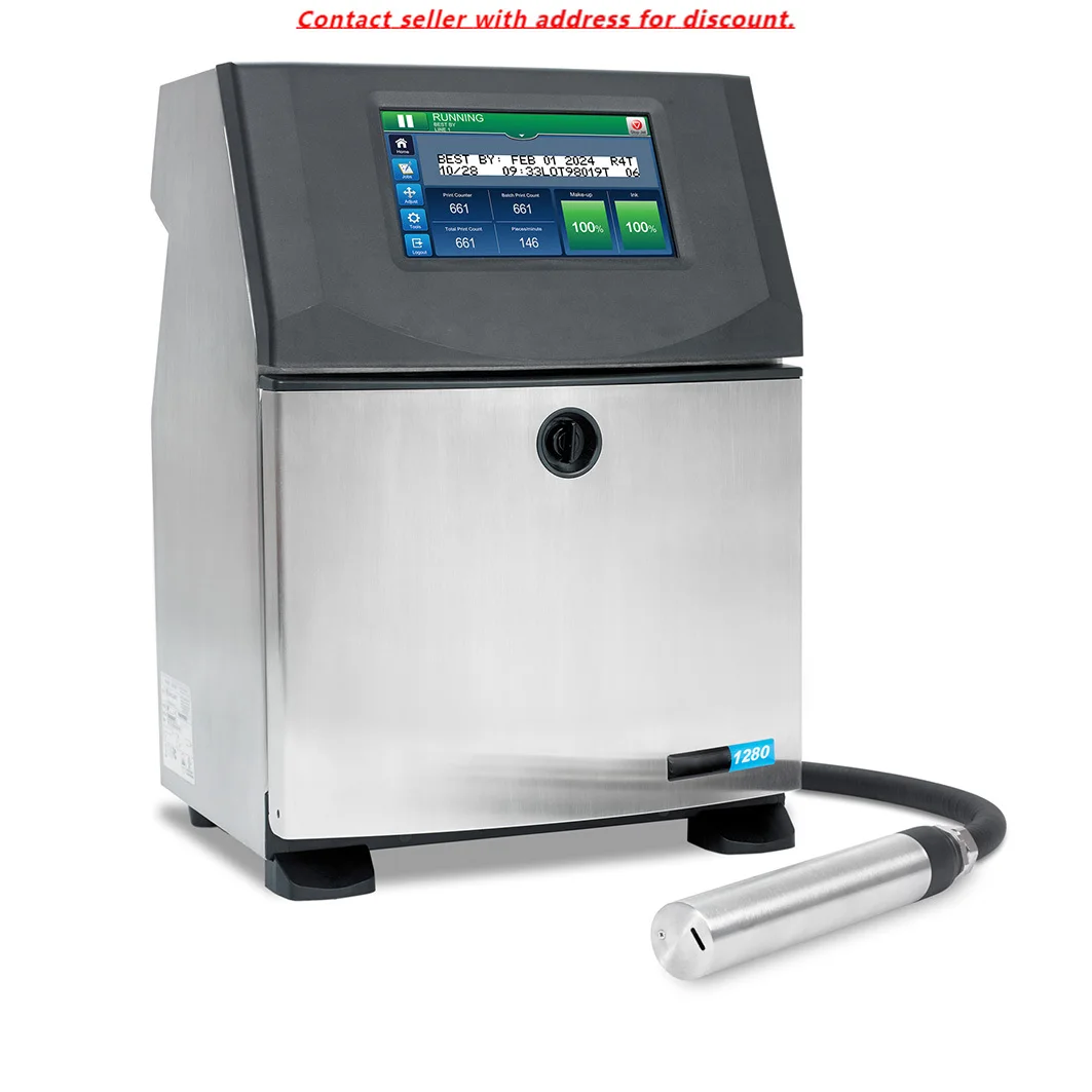 1280 VJ CIJ Inkjet Printer Coding Machine For Bottle Cap Batch Expiry Date Film Jar Plastic Packaging