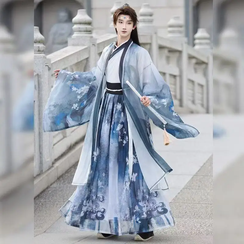 Traditional Chinese Fairy Hanfu Dress Set Men Women Weijin Period Cross Collar Costume Vintage Immortal Cosplay Party Clothing