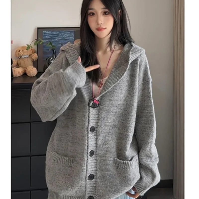 Autumn and Winter Breathable and Cold Resistant Warm Sweater Jacket Unisex Fashion Trend Loose Hooded Knitted Sweater Cardigan