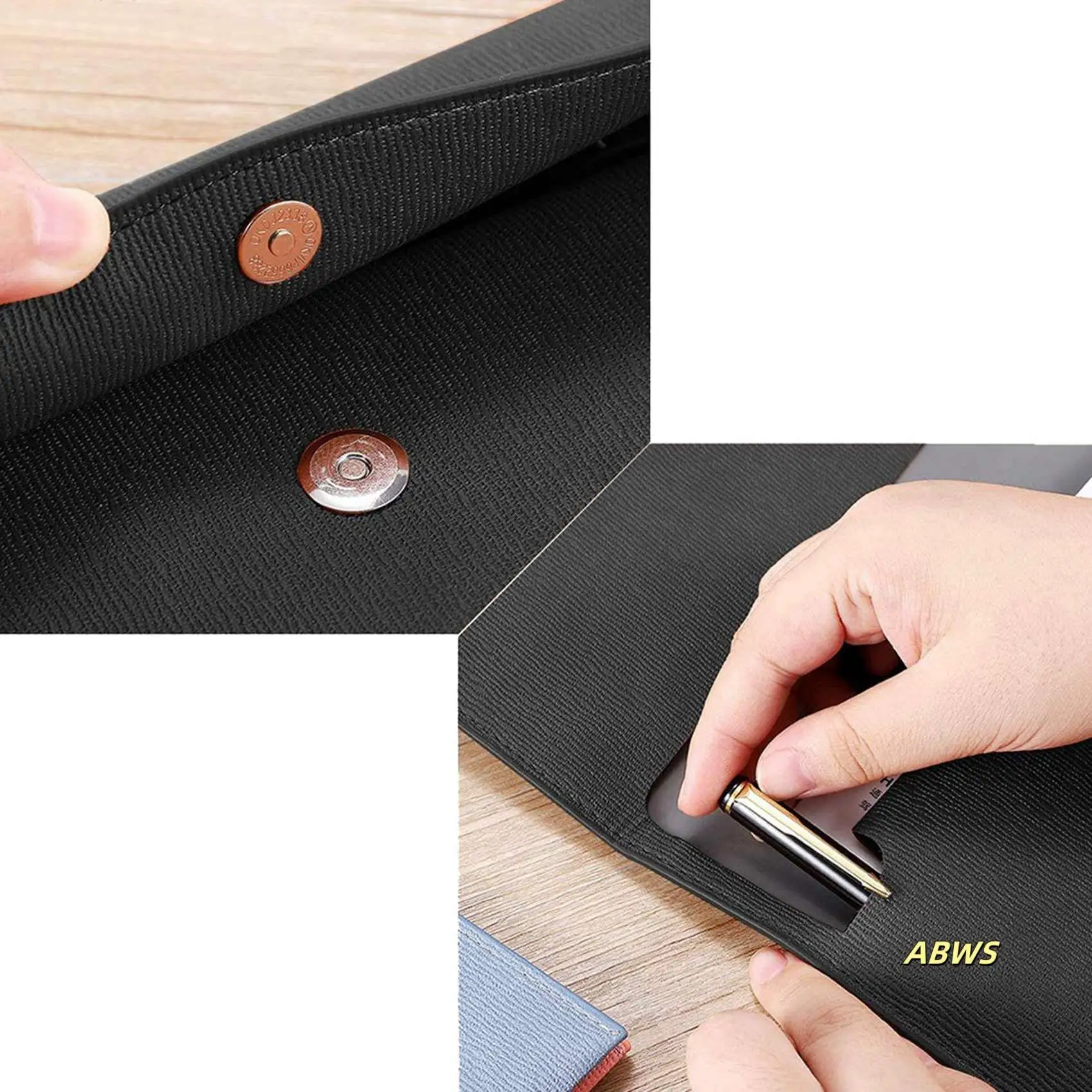 

3X PU Leather A4 File Folder Document Holder Waterproof Portfolio Envelope Folder Case With Snap Closure(Black)