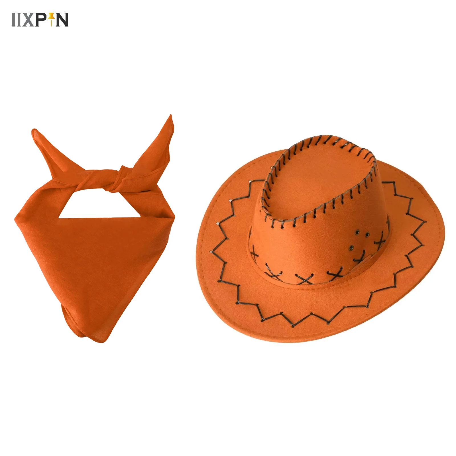 

Felt Drawstring Cowboy Hat with Bandana Western Cowgirl Outfits Kids Halloween Cosplay Carnival Dress Up Performance Costume