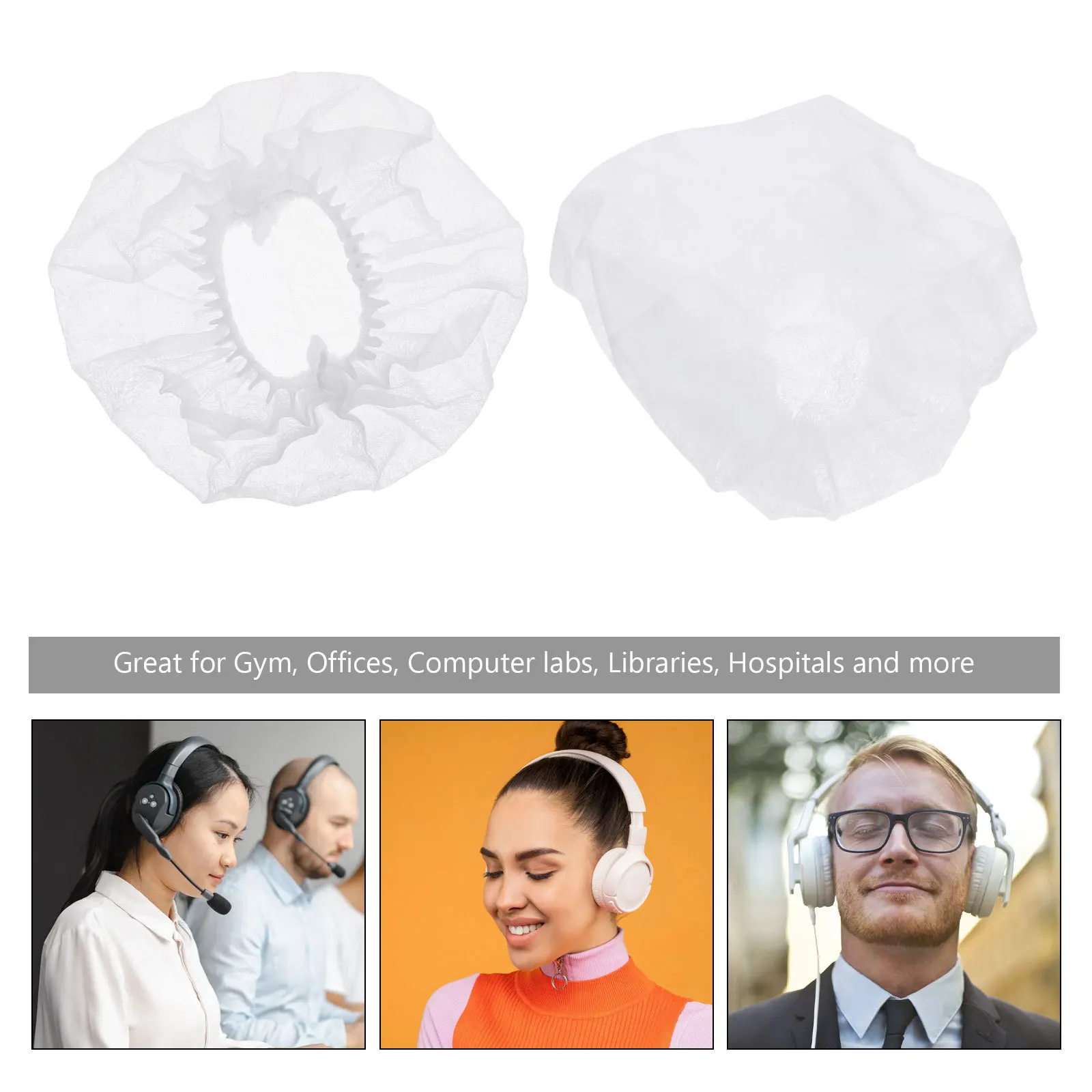 

100Pcs Disposable Nonwoven Headset Covers Stretchable Ear Pad Replacement Sanitary Earphone Covers for Internet Bar Hospital