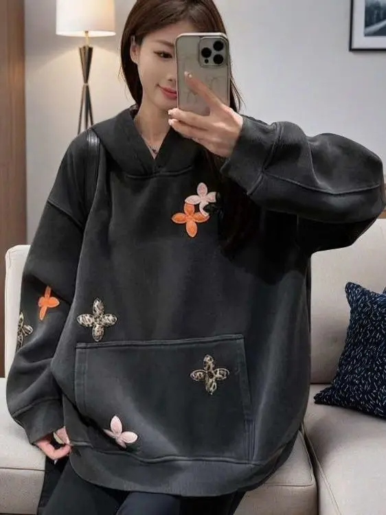 

plus Size Hoodie Women's Thiened Fce Loose Fit Autumn Winter Sweatirt Casual Comfortable Breathable Anti-Wrinkle Wear-...