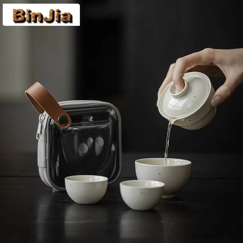 

Портативный чайник с растительным яснем, один горшок, три чашки, японский чайный набор кунг-фу, древняя сумка для изготовления украшений, аксессуары для рукоделия