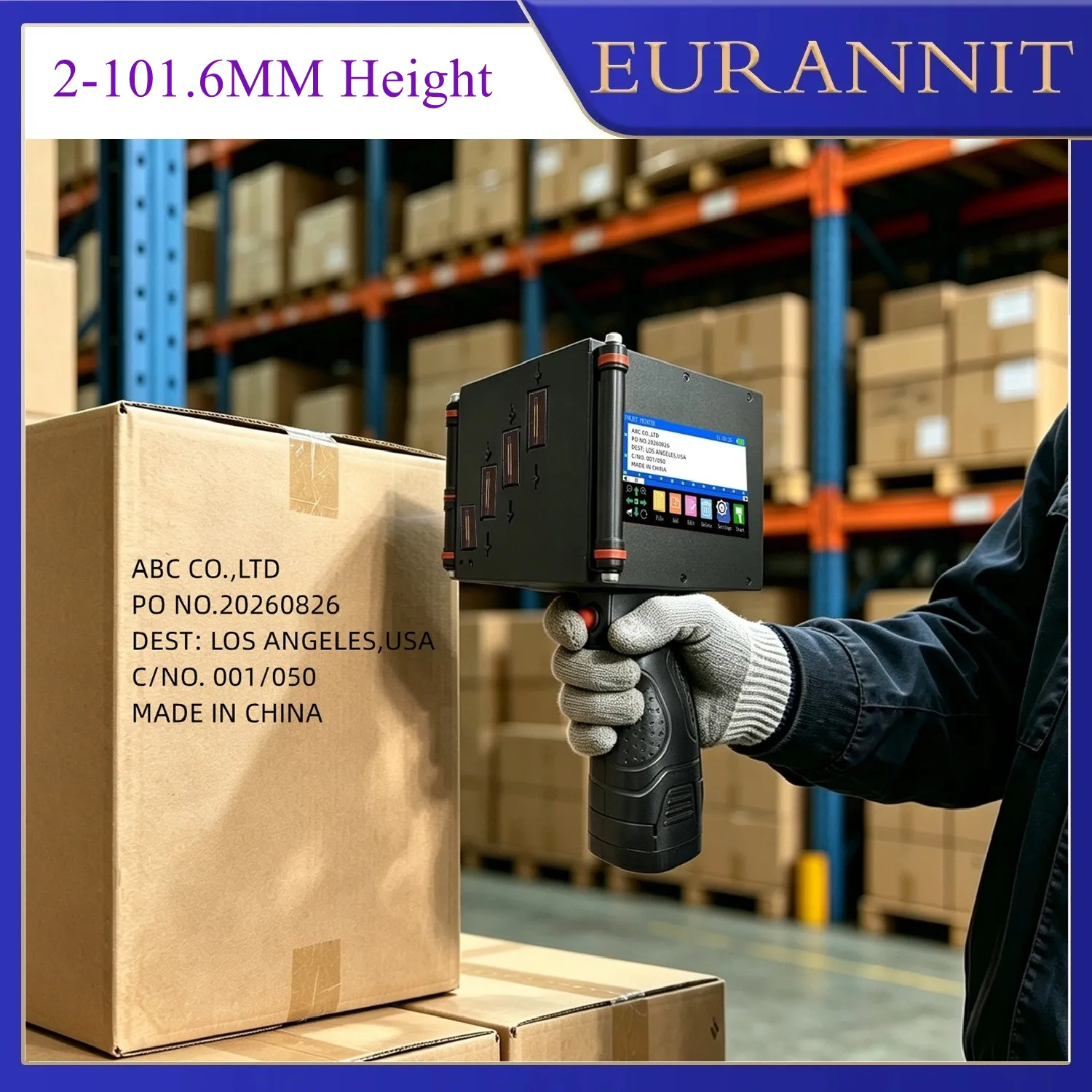 EURANNIT 100mm Portable Printer Handheld Thermal Inkjet Printer QR Barcode Batch Number Logo Expiry Date TIJ Printer