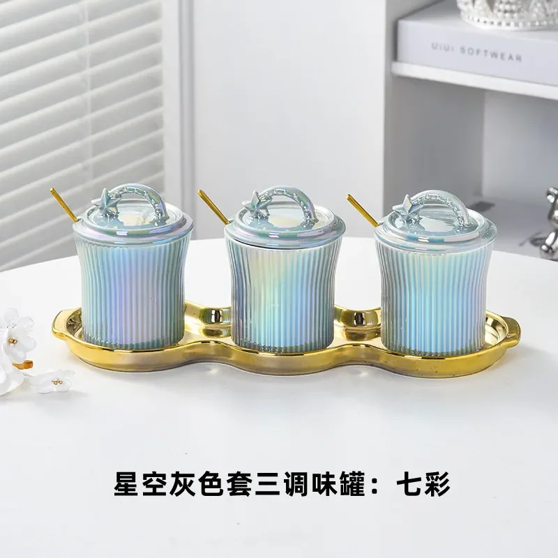 

# Luxury Gold And Silver Ceramic Coffee Sugar Salt Tank Storage Seasoning Rack Seasoning Container Seasoning Tank Set #