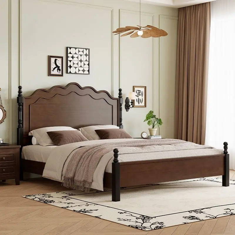 American style, solid wood bed 1.5 1.8M double, modern, simple, medieval, retro