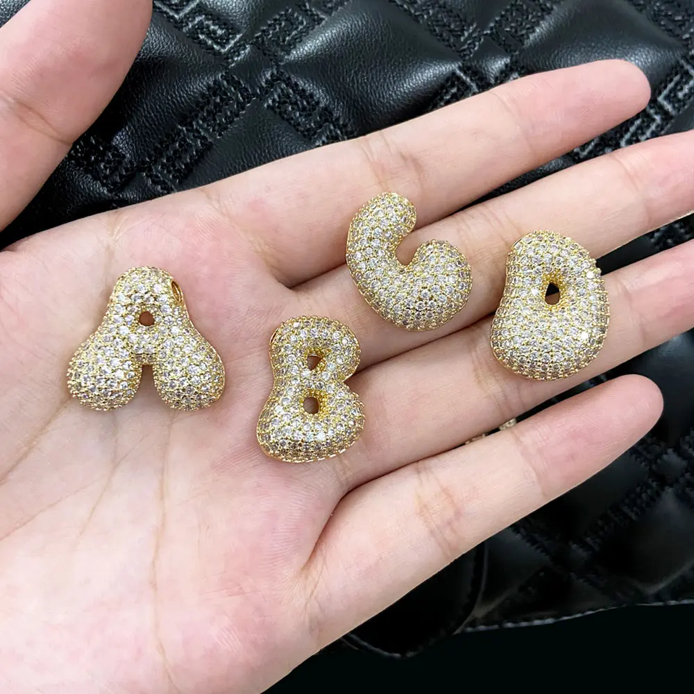 OCESRIO White Crystal Bubble Letter Pendant for Necklaces Ballon Initial Name Custom Necklace Jewelry Making Supplies pdtb594