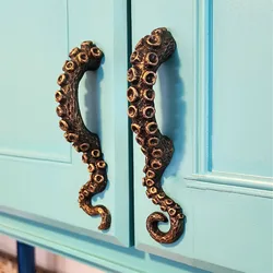 Vintage Door Knob Resin Octopus Shape Door Handle Pulls Hardware Furniture Outdoor Household Creative Halloween Party Decoration