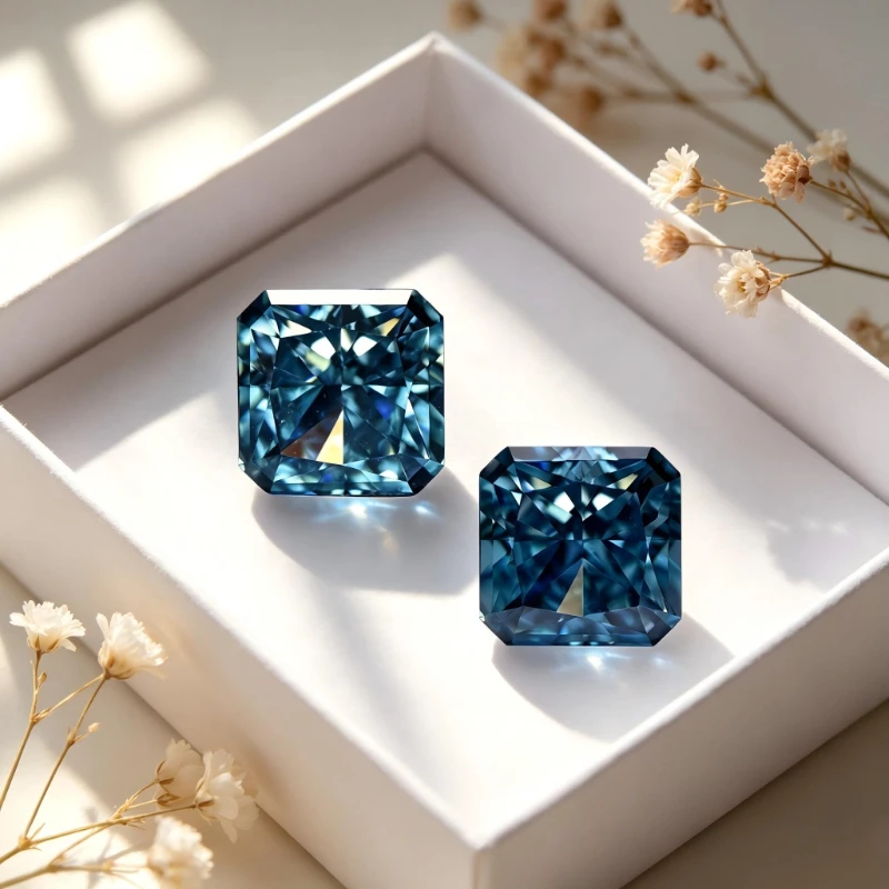 Kubischer Zirkon, synthetischer Zirkon, Aquamarinfarbe, quadratische Form, CZ 4K-Schliff, 5A+ Qualität, Crushed-Ice-Schliff, hochkarätiger Diamant – Detail 3