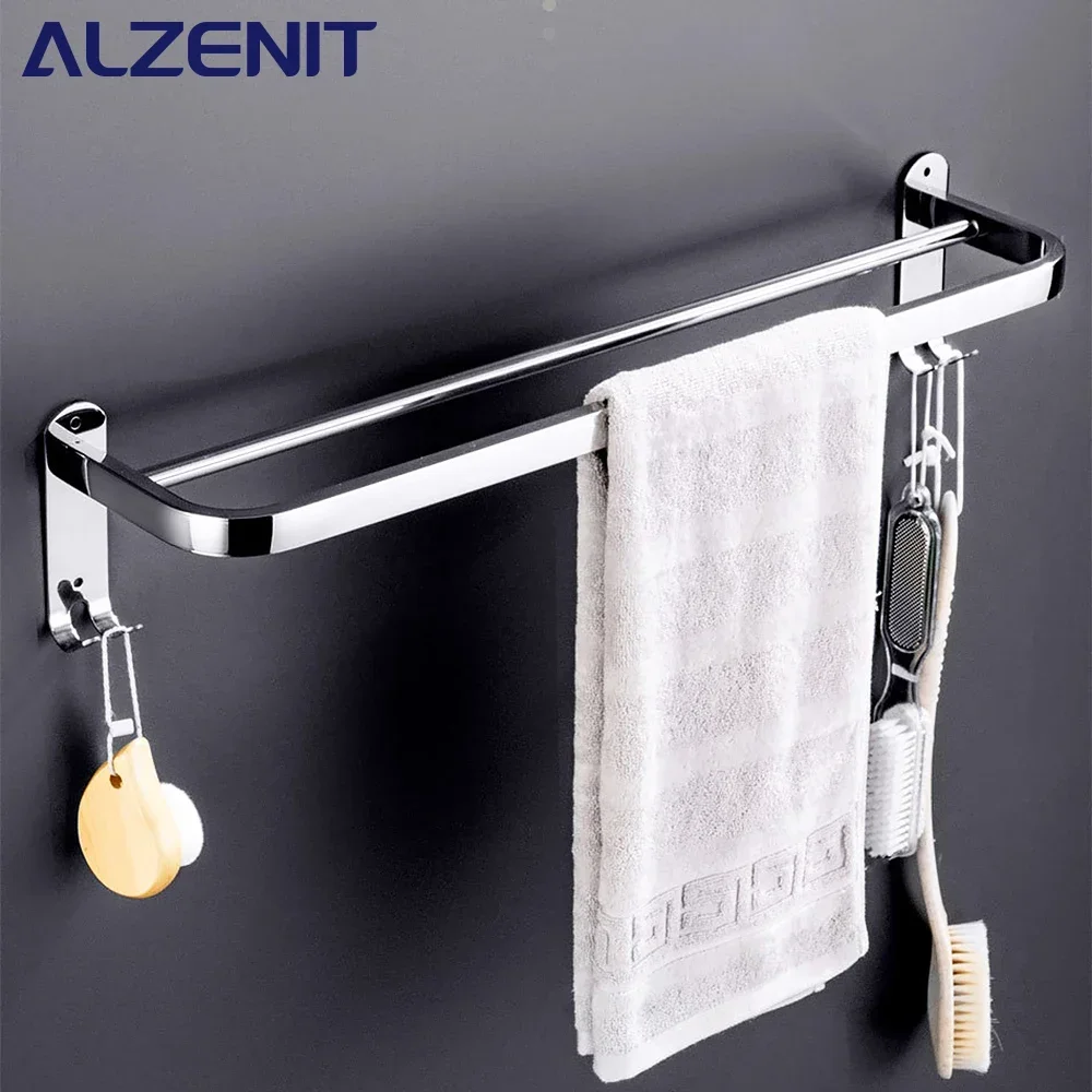 

Stainless Steel 40-60CM Towel Bar With Hook Wall Mount Rack Mirror Chrome Shower Rod Rail Hanger Bathroom Holder Accessories