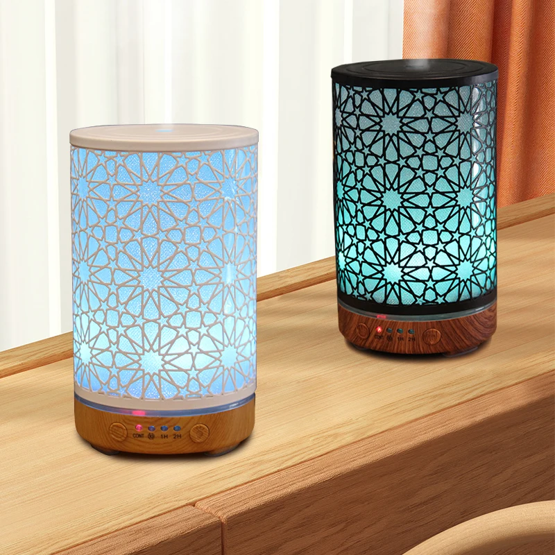 Aroma Diffuser 100ML Timing Function Hollow Star Ultrasonic Air Humidifier Bedroom Essential Oil Diffuser with LED Night Lights