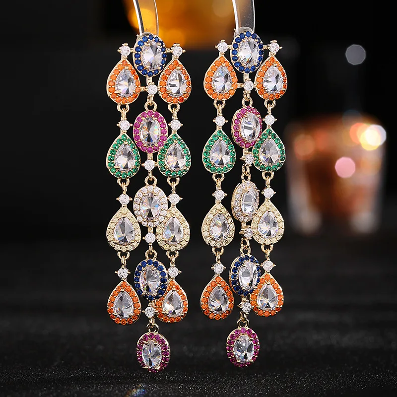 High End Ear Accessories, Trendy Wedding Dress Accessories, Colorful Zircon, Grand And Exaggerated Heavy-Duty Earrings