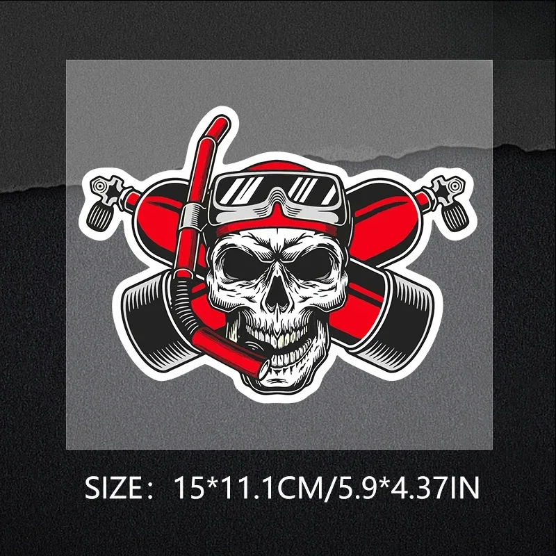 2D Flat 1Pc Diver Skull With Diving Tank Vinyl Sticker, Waterproof UV Resistant, for Car Laptop Decor, Holiday Gift