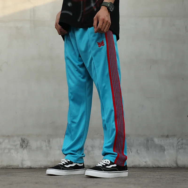 Arrival Trousers Butterfly Embroidery Red Webbing Track Stripe Pants Zipper Oversize Men Women Blue New Tag Sweatpants