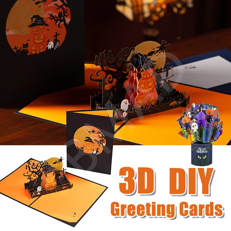 Halloween 3D Pop Up Card with Envelope Handmade Greeting Card Pumpkin Design for Kids Christmas Thanksgiving Party