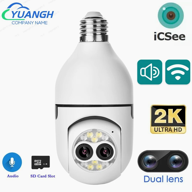 4MP E27 Lightbulb Security Camera ICSee 2.8mm Dual Lens WIFI Smart Home Security Protection Indoor MINI Camera