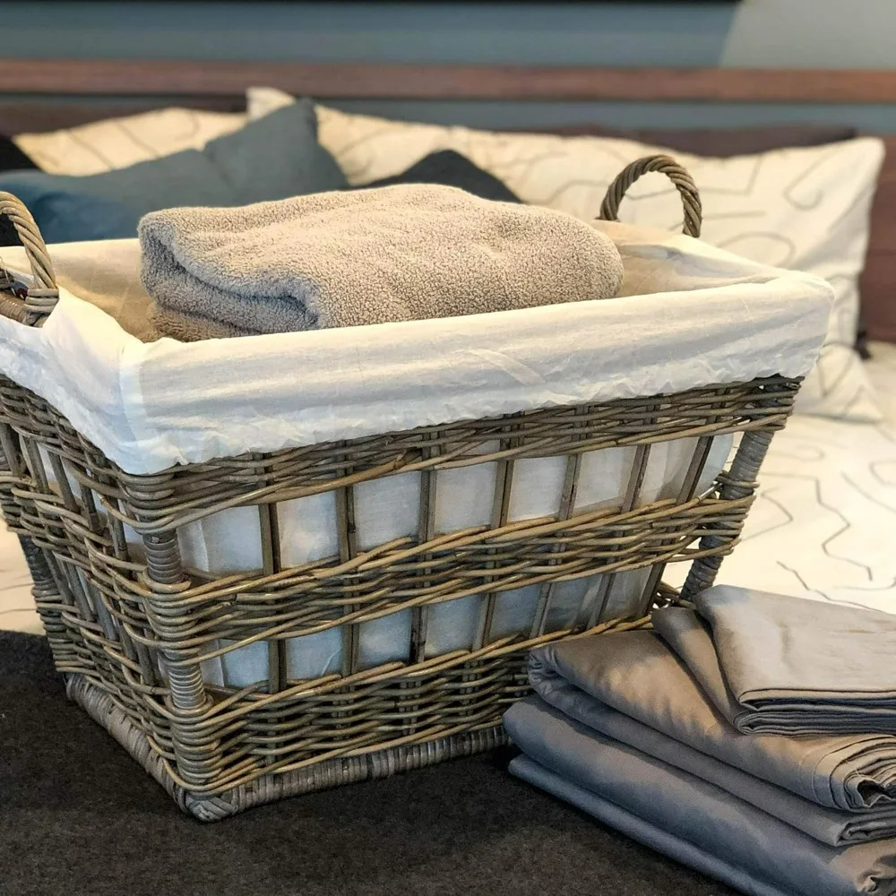 سلة غسيل فرنسية من Serene Gray Kubu Wicker، بطول 23 بوصة × 18.5 بوصة وعرض × ارتفاع 18.5 بوصة #5